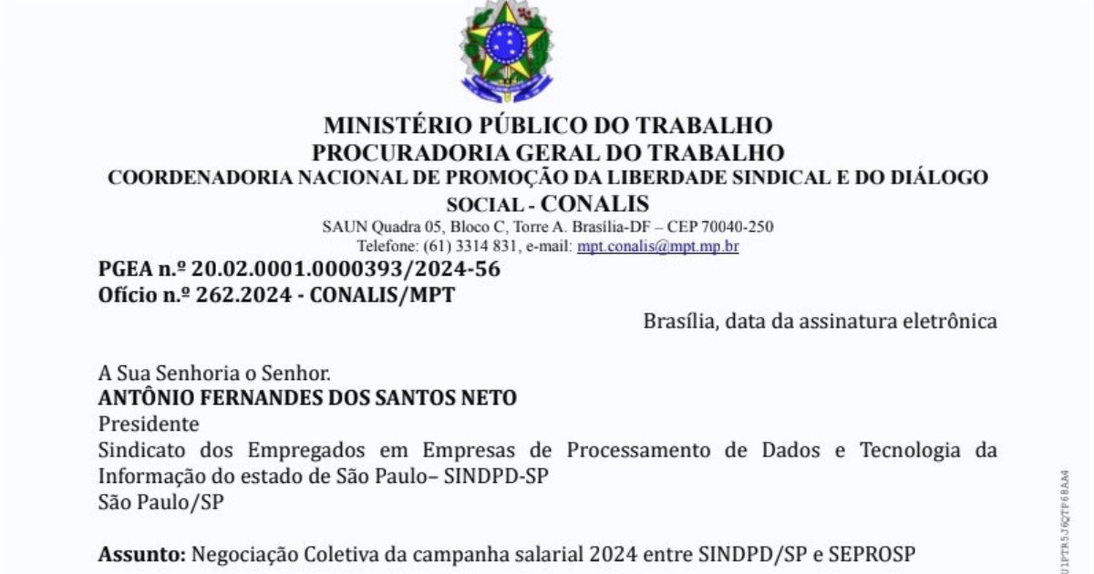 MPT parabeniza Sindpd-SP por atuação nas negociações da Campanha Salarial